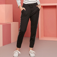 依尚街区高腰裤女2019春季新款银条拉筋哈伦休闲裤时尚显瘦裤子
