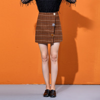 依尚街区不规则包臀裙女2019新款时尚百搭英伦风格子高腰半身裙