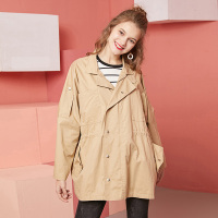 依尚街区胖mm宽松显瘦外套女2019春新款时尚百搭纯色收腰上衣潮