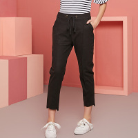 依尚街区哈伦裤女2019春新款时尚百搭黑色松紧腰修身显瘦休闲裤