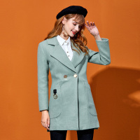 依尚街区中长款大衣女韩版2019春装新款时尚百搭纯色西装领外套
