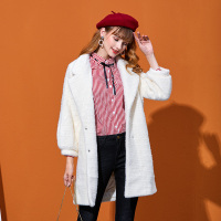 依尚街区大衣女中长款2019春新款时尚百搭纯色灯笼袖仿貂绒皮