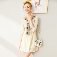 依尚街区气质淑女连衣裙女2019新款时尚百搭半袖系带显瘦a字裙潮