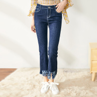 依尚街区牛仔裤女2019春新款时尚bf原宿学生修身显瘦毛边铅笔裤