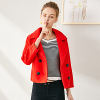 依尚街区双排扣外套女短款2019新款时尚百搭纯色高腰显瘦上衣潮