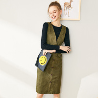 依尚街区时尚潮流女装两件套2019新款韩版学院风背带裙洋气套装