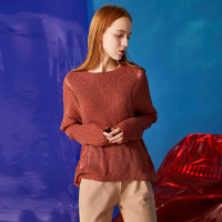 依尚街区宽松上衣女2019春新款时尚百搭纯色韩范洋气套头针织衫