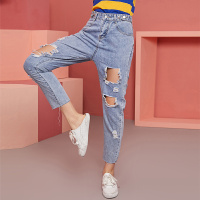 依尚街区破洞牛仔裤女2019春新款时尚百搭bf原宿学生潮流铅笔裤