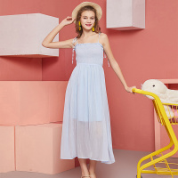 依尚街区沙滩裙女2019新款纯色洋气吊带裙学生甜美显瘦连衣裙子