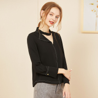 依尚街区不规则衬衫女2019春新款韩版纯色宽松显瘦学生洋气上衣