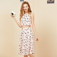 依尚街区小香风名媛两件套女2019新款时尚百搭纯色圆领无袖套装