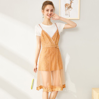 依尚街区吊带裙两件套女2019新款时尚学生宽松显瘦短袖洋气套装