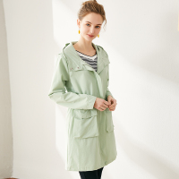 依尚街区中长款风衣女2019春新款时尚bf原宿学生字母连帽外套潮