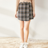 依尚街区不规则英伦风格子短裙女2019春新款时尚百搭高腰半身裙