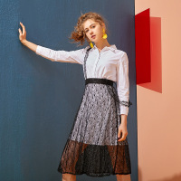 依尚街区蕾丝吊带裙两件套女2019春新款时尚百搭学生显瘦套装潮