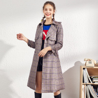依尚街区英伦风格子上衣外套女中长款2019冬新款气质网红款大衣