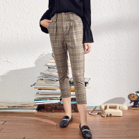 依尚街区格子裤女2019新款英伦小西裤九分烟管裤宽松显瘦休闲裤