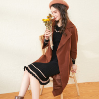 依尚街区西装领中长款风衣外套女2019冬新款气质淑女洋气大衣潮