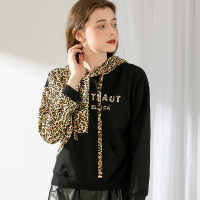 依尚街区卫衣女2020网红连帽黑色豹纹长袖洋气时尚休闲上衣