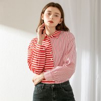 依尚街区个性俏皮衬衫女装新款2020春条纹衬衣宽松显瘦学生上衣