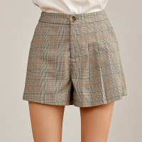 依尚街区复古格子阔腿短裤女春季新款2020韩版高腰A字小香风靴裤