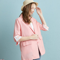 依尚街区西装外套女5分袖单排扣纯色百搭网红2020春秋上衣潮