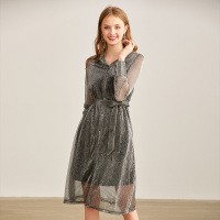 依尚街区连衣裙女2020春季两件套收腰显瘦吊带内搭衬衫中长裙潮