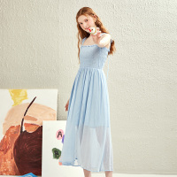 依尚街区沙滩裙女2020新款纯色洋气吊带裙学生甜美显瘦连衣裙子