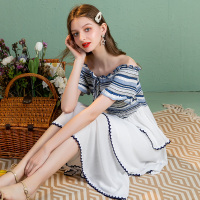 依尚街区性感一字肩连衣裙女2020夏装时尚修身显瘦气质裙潮