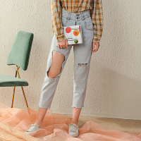 依尚街区牛仔裤女2020新款破洞阔腿裤韩版宽松泫雅风高腰老爹裤