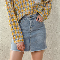 依尚街区A字牛仔短裙女2020春装新款高腰韩版复古包臀半身裙潮流