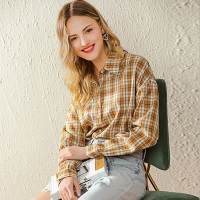 依尚街区格子衬衫时尚百搭休闲宽松基础款外套学院风春季新款潮