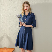 依尚街区单排扣英伦修身a字时尚优雅连衣裙女2020春装新款裙子潮