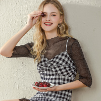 依尚街区黑色T恤长袖套装修身显瘦春季2020新款网红吊带连衣裙女