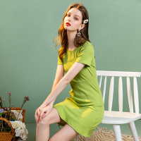 依尚街区圆领连衣裙女夏季新款纯色收腰显瘦小个子可穿抽绳短裙