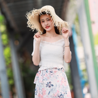 依尚街区雪纺碎花不规则裙子两件套女2020夏新款甜美小清新套装