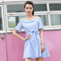 依尚街区甜美一字领a字裙女学生2020夏新款时尚百搭韩范连衣裙潮