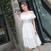 依尚街区一字领中长款桔梗裙2020夏季新款时尚甜美小清新连衣裙