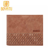 柏雅图(boyatu)时尚编织头层牛皮包包男士短款钱包休闲百搭真皮钱夹