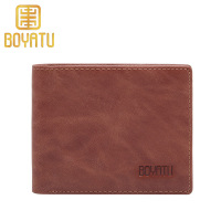 柏雅图(boyatu)头层牛皮钱夹男士复古时尚真皮短款钱包超薄