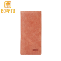 柏雅图（boyatu）男士长款钱包头层牛皮时尚复古真皮钱夹男竖款超薄皮夹