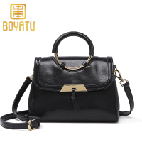 柏雅图（Boyatu）复古单肩包2018通勤百搭时尚牛皮圆手挽单肩斜挎包包女