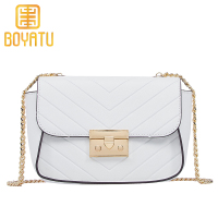 柏雅图(boyatu)斜挎包女时尚百搭单肩包小香风菱格牛皮包迷你链条小包