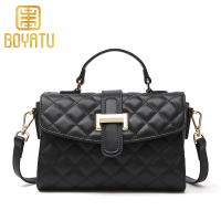 柏雅图(boyatu)包包女经典小香风菱格包时尚休闲牛皮手提包包斜挎女包