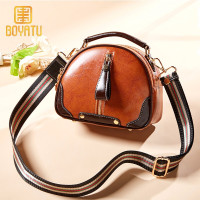 柏雅图（boyatu）单肩包女2019新款牛皮贝壳包时尚撞色斜挎女包