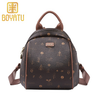 柏雅图(boyatu)包包女2019春夏新款双肩包女学院风小书包经典印花背包