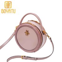 柏雅图(boyatu)牛皮包包女2019新款斜挎包女时尚百搭小圆包蜜蜂单肩包