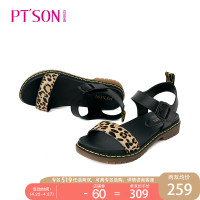 百田森夏季新款凉鞋女平底鞋简约休闲学生百搭豹纹厚底凉鞋_1