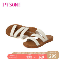 2019百田森夏新拖鞋女外穿平底厚底真皮防滑露趾百搭牛筋底沙滩鞋