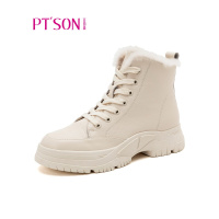 百田森帅气马丁靴女冬季新款厚底短靴女潮圆头增高加绒靴子女